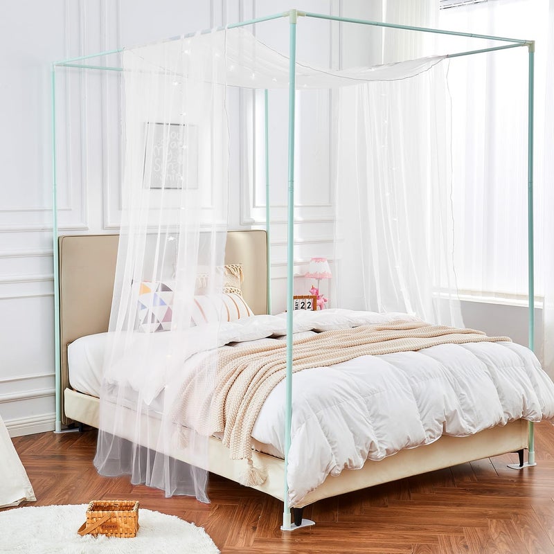WANFASO House White Bed Canopy with Lights, Princess Sheer Canopy Bed Curtain for Girls Kids Room Decor, Twin Bed Canopy Scarf Curtains (2 Panel) - Image 4